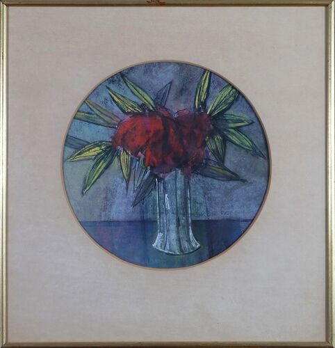 Mrva Jaroslav - "Květiny (skleněná váza)" kruh 27,5 cm